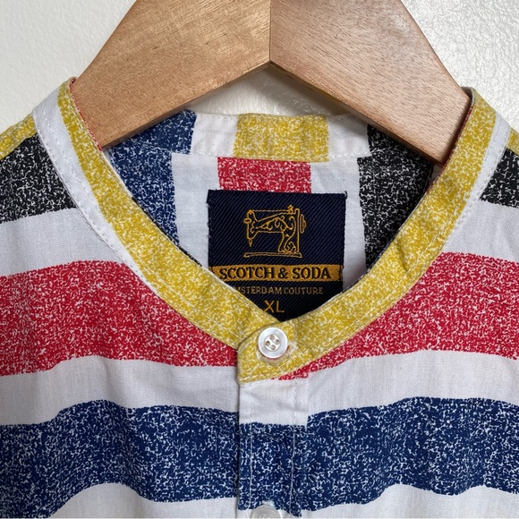 Scotch & Soda Colorful Striped Band Collarless Mandarin Button Up Shirt - Picture 6 of 11